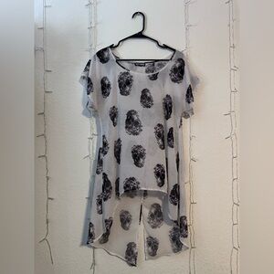Hot Topic Sheer Black and Gray Skull Blouse
